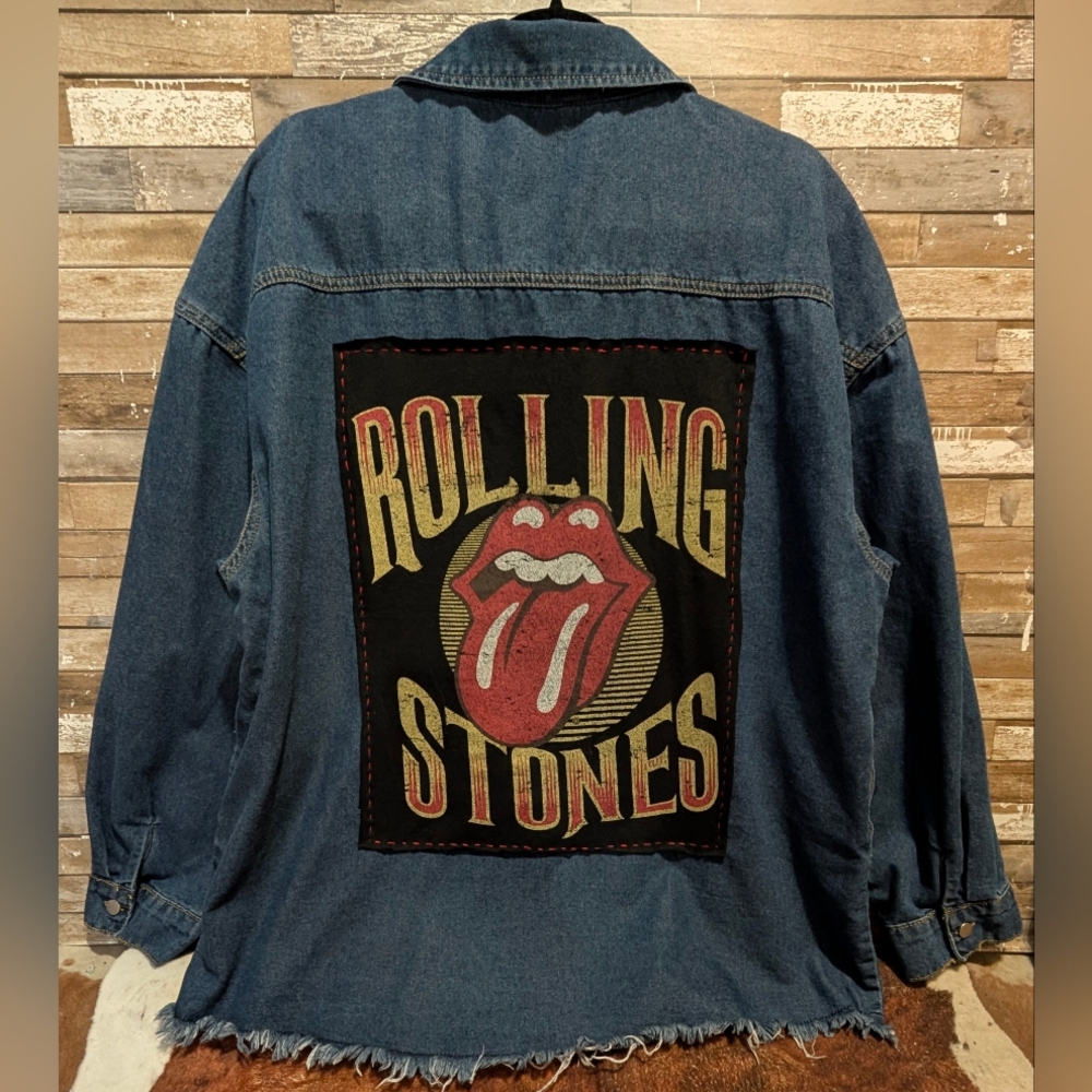 Rolling Stones Graphic Upcycled Denim Tunic Shirt